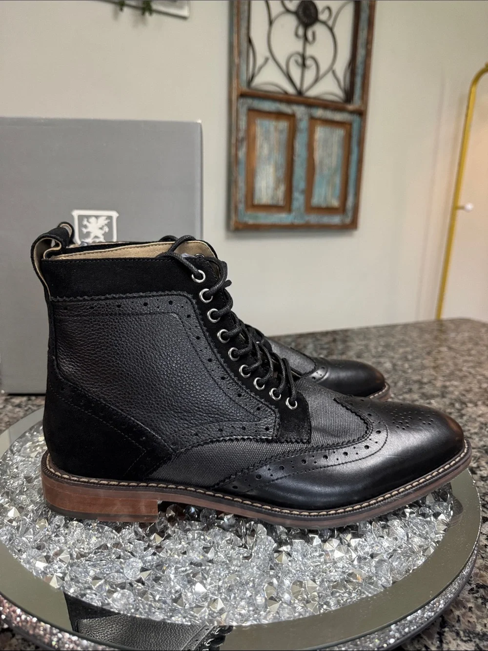 Stacy Adams Black Leather & Suede Wingtip Chukka Boots NWT